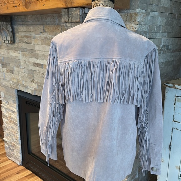 BlankNYC peony fringe 100% leather suede jacket shirt coat button down 2 pockets - Picture 12 of 16